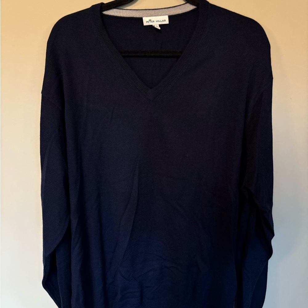 Peter Millar Men’s Navy V-Neck Sweater Wool Silk Blend